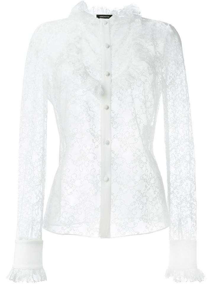 Magda Butrym Sheer Lace Shirt, Women's, Size: 38, White, Polyamide/silk