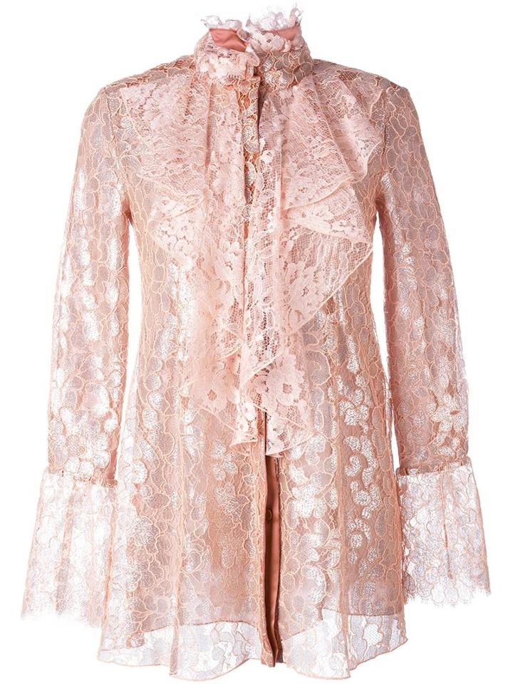 Lanvin Floral Lace Ruffled Blouse