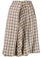 Paco Rabanne Checked Pleated Panel Skirt - Brown