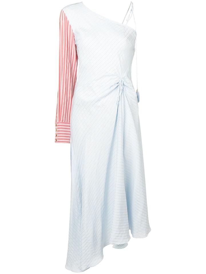 Anna October Striped One Shoulder Dress - Blue