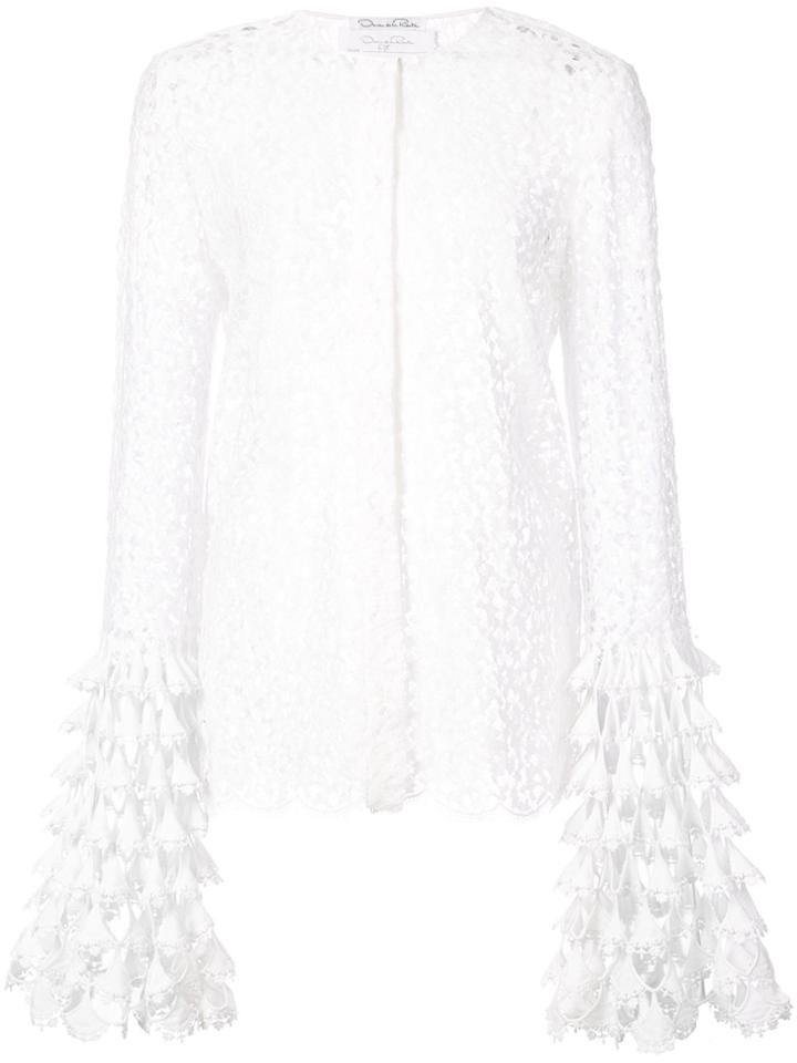 Oscar De La Renta Scalloped Bell Sleeve Blouse - White
