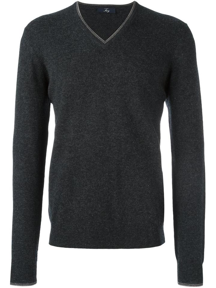 Fay V-neck Jumper, Men's, Size: 54, Grey, Viscose/cashmere/virgin Wool