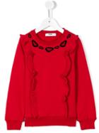 Msgm Kids Ruffled Details Sweatshirt, Girl's, Size: 12 Yrs, Red