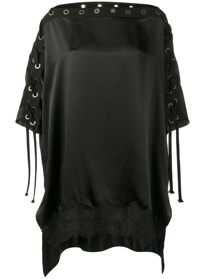 Faith Connexion - Boat Neck Blouse With Eyelet Detailing - Women - Silk/polyamide - L, Black, Silk/polyamide