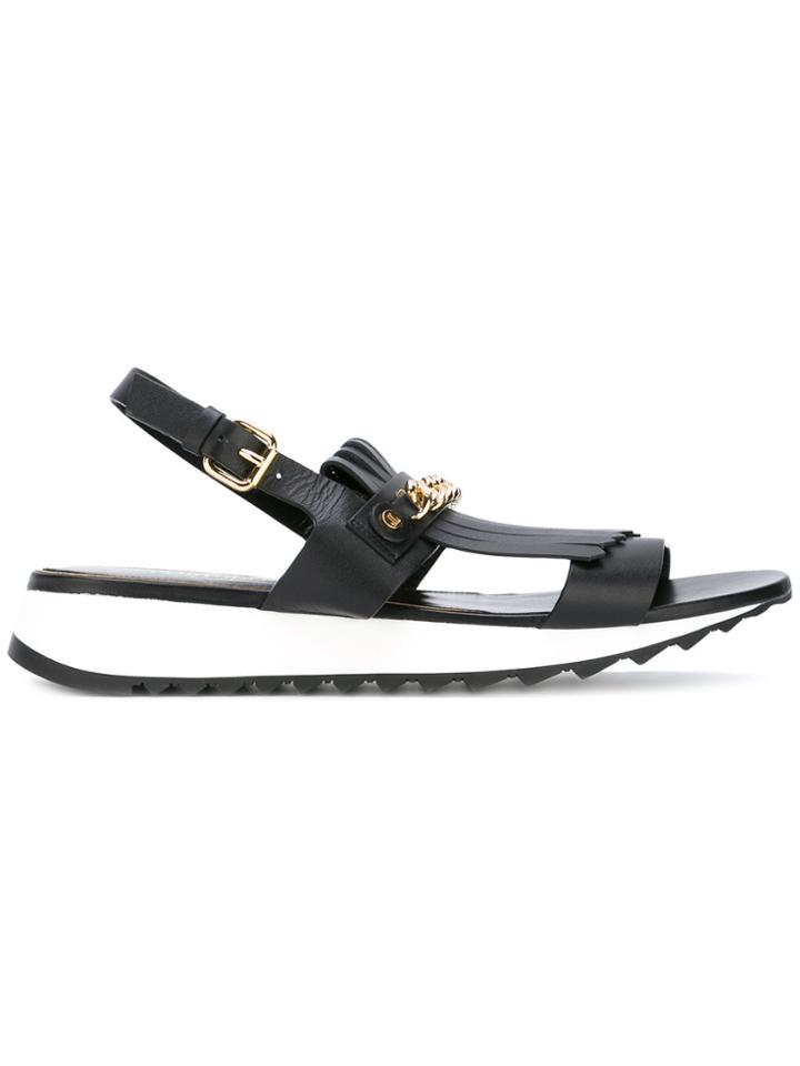 Loriblu Fringed Chain Strap Sandals - Black