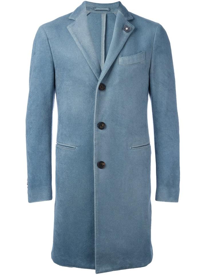 Lardini Single Breasted Coat, Men's, Size: 48, Blue, Polyester/cashmere