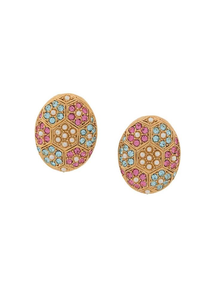 Susan Caplan Vintage 1980's D'orlan Oval Earrings - Gold