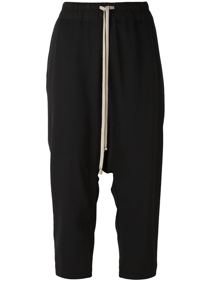 Rick Owens Drop-crotch Cropped Trousers, Women's, Size: 40, Black, Cotton/virgin Wool
