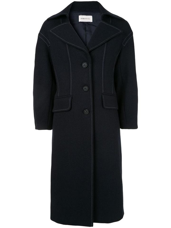 Portspure Contrast Stitching Coat - Blue