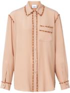 Burberry Crystal Detail Silk Oversized Shirt - Neutrals