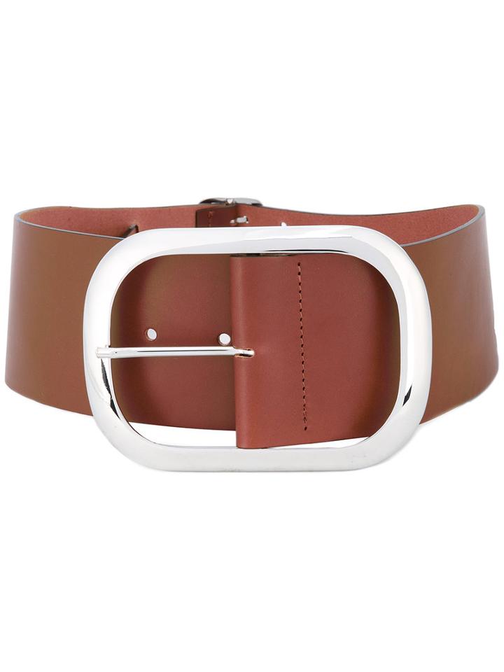 Erika Cavallini - Oversized Buckle Belt - Women - Leather - One Size, Brown, Leather