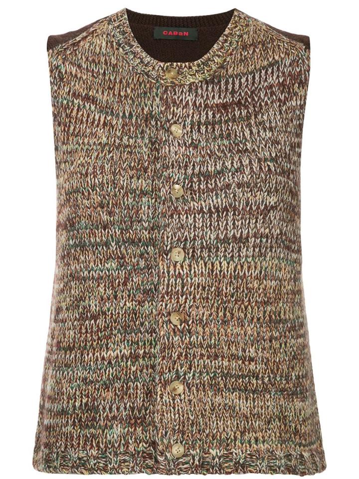 Caban Sleeveless Knit Cardigan - Brown