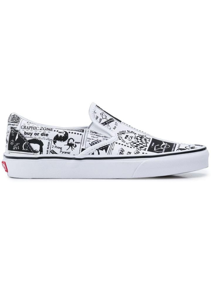 Vans Newspaper Print Slip-on Sneakers - White