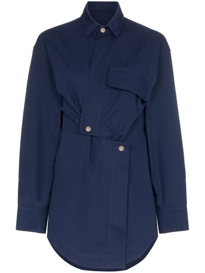 Markoo Asymmetric Button Wrap Top - Blue