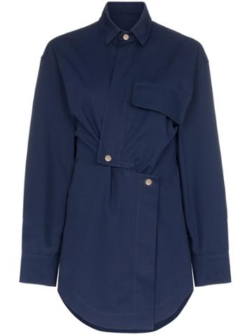 Markoo Asymmetric Button Wrap Top - Blue