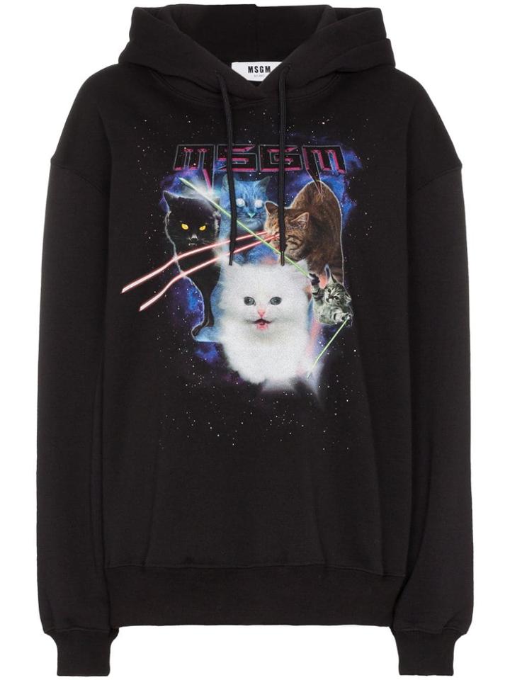Msgm Lazer Cat Print Hoodie - Black