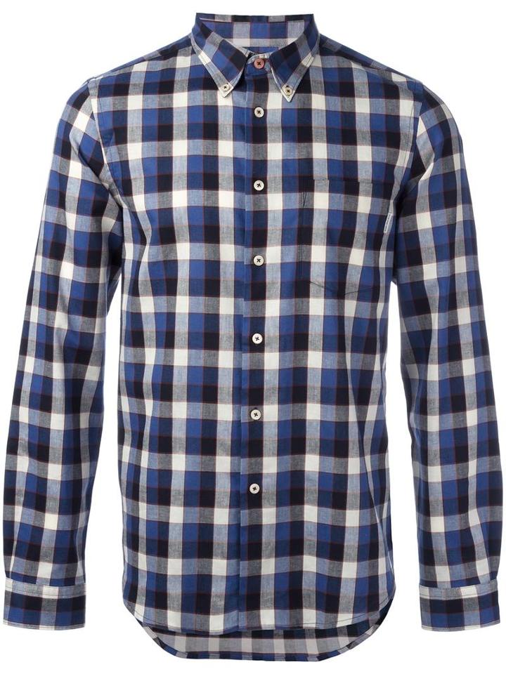 Ps By Paul Smith Button-down Checked Shirt, Men's, Size: Medium, Blue, Cotton/linen/flax