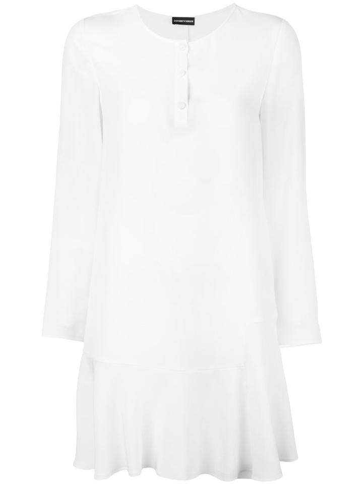 Emporio Armani Henley Collar Dress, Women's, Size: 44, White, Silk/polyester