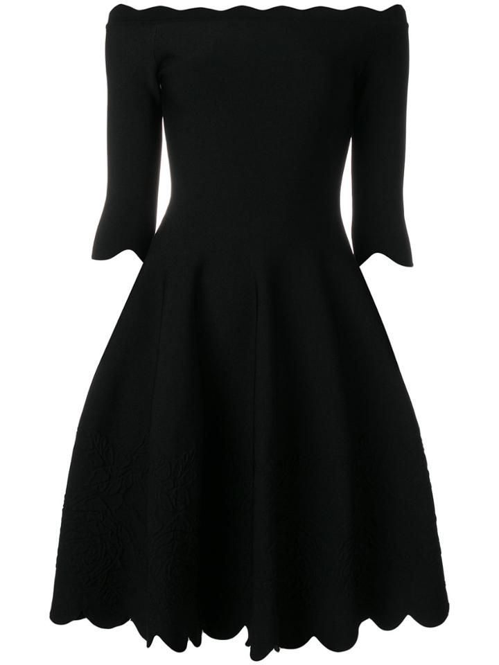 Alexander Mcqueen Scalloped Trim Bardot Dress - Black