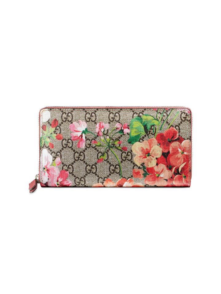 Gucci Gg Blooms Supreme Zip Around Wallet - Pink & Purple