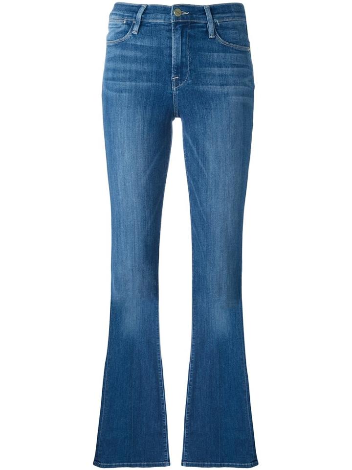 Frame Denim Mid-rise Flared Jeans, Women's, Size: 25, Blue, Cotton/polyester/spandex/elastane