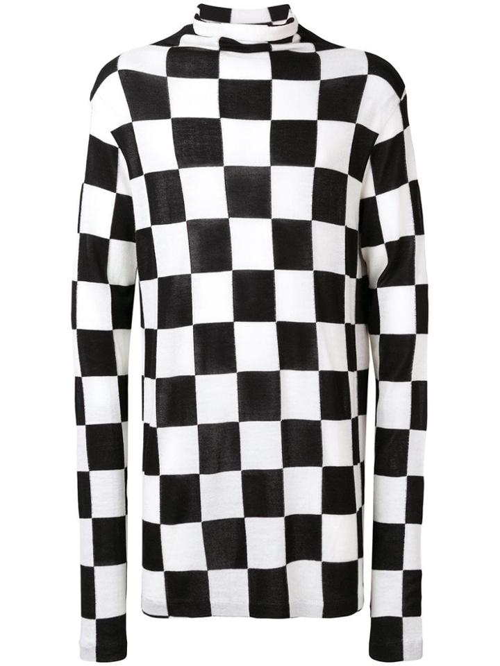 Jil Sander Checked Mock Neck Jumper - White