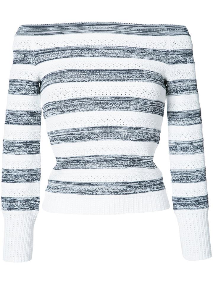 Oscar De La Renta Off-shoulder Striped Jumper, Women's, Size: Medium, Black, Viscose