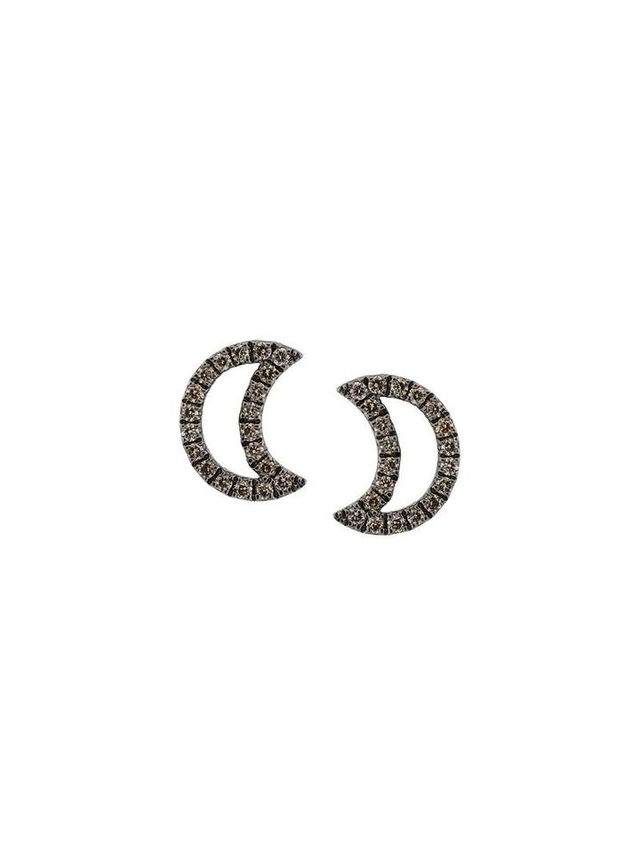 Rosa De La Cruz Diamond Encrusted Moon Earrings, Women's, Black
