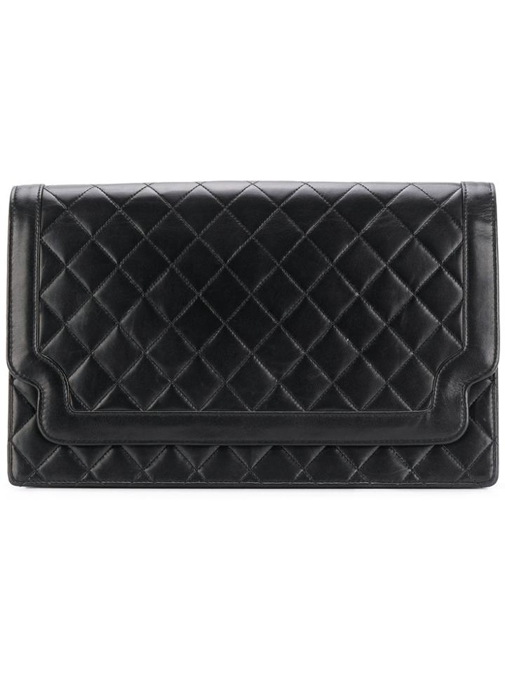 Chanel Vintage Quilted Foldover Clutch - Black