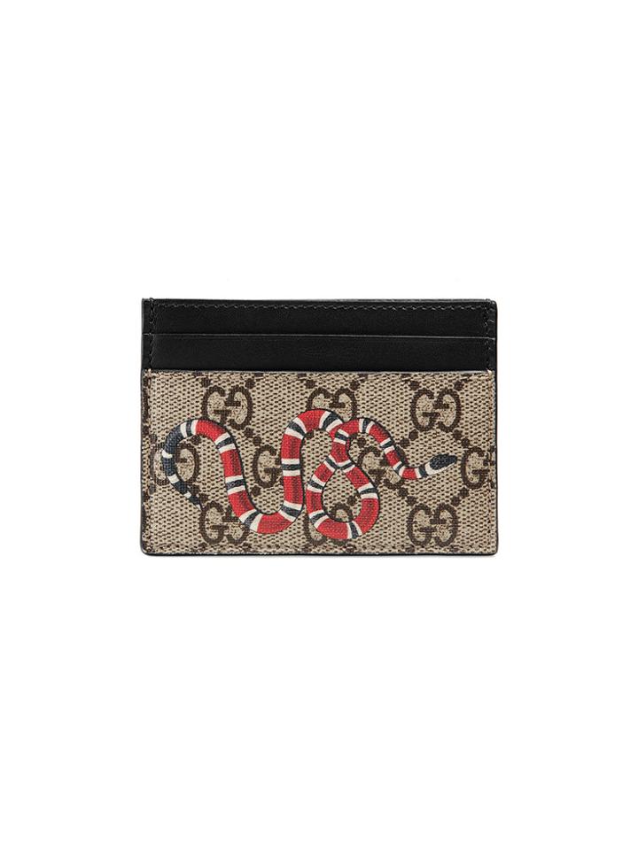 Gucci Kingsnake Print Gg Supreme Card Case - Nude & Neutrals