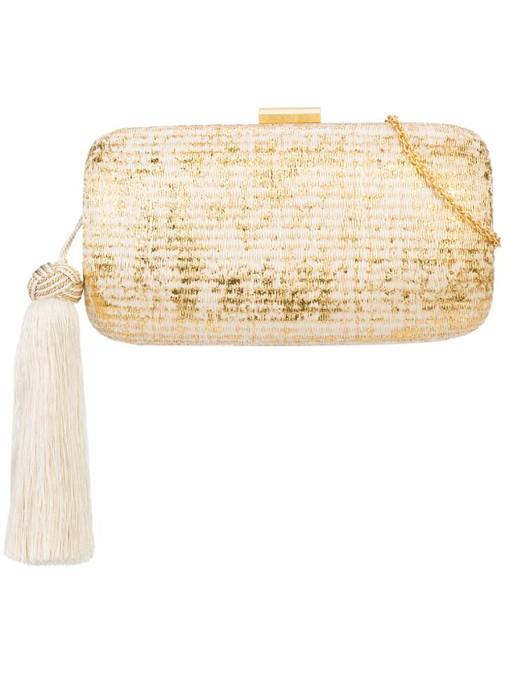 Kayu Metallic Effect Tassel Clutch Bag - Nude & Neutrals