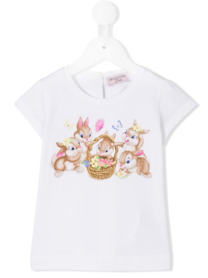 Monnalisa - Rabbit Print T-shirt - Kids - Cotton/spandex/elastane - 18 Mth, White