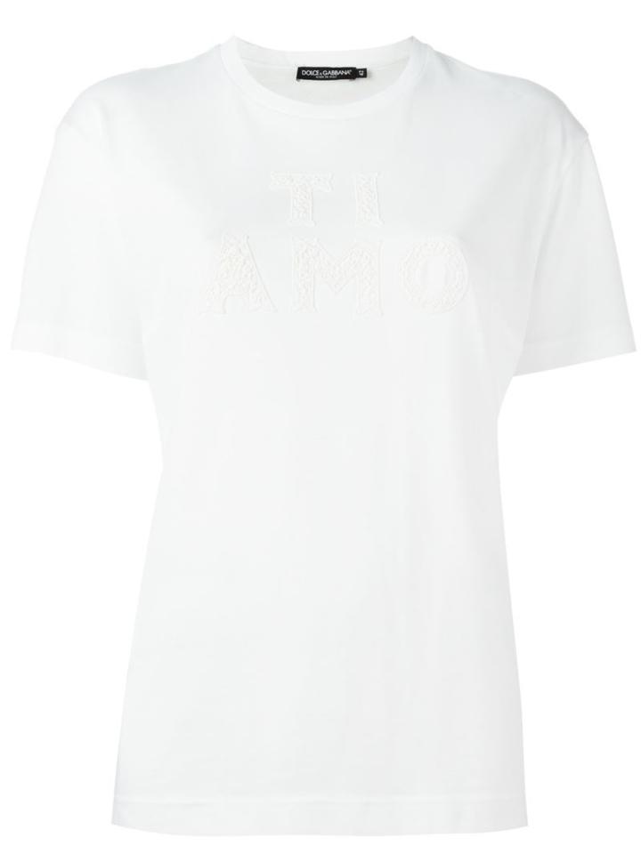 Dolce & Gabbana Ti Amo Appliqué T-shirt, Women's, Size: 42, White, Cotton/silk