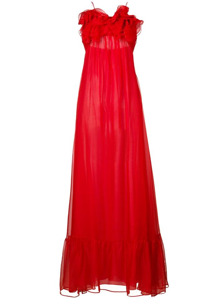 Daniele Carlotta Ruffled Trim Evening Dress, Women's, Size: 42, Red, Silk