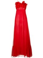 Daniele Carlotta Ruffled Trim Evening Dress, Women's, Size: 42, Red, Silk