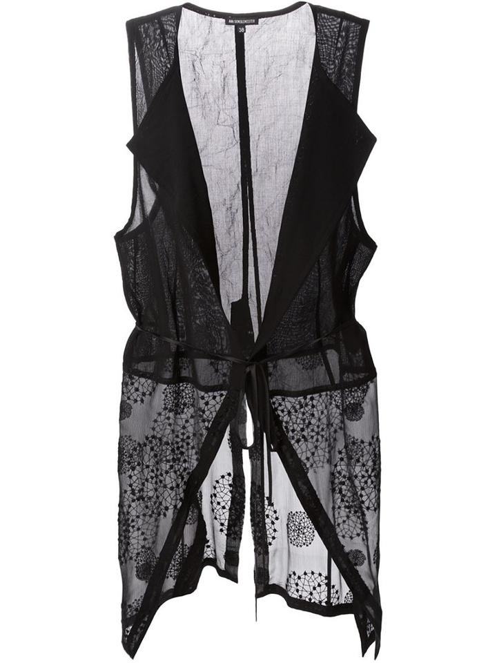 Ann Demeulemeester Embroidered Hem Waistcoat, Women's, Size: 36, Black, Cotton/silk