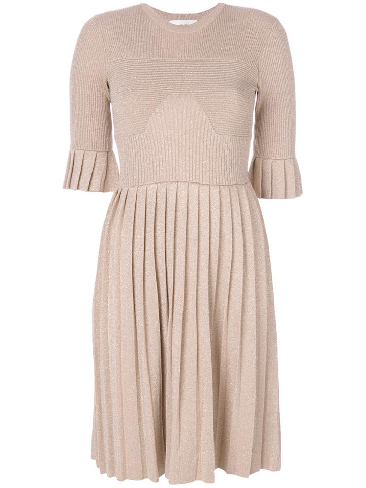Carven Metallic Effect Pleated Dress - Nude & Neutrals