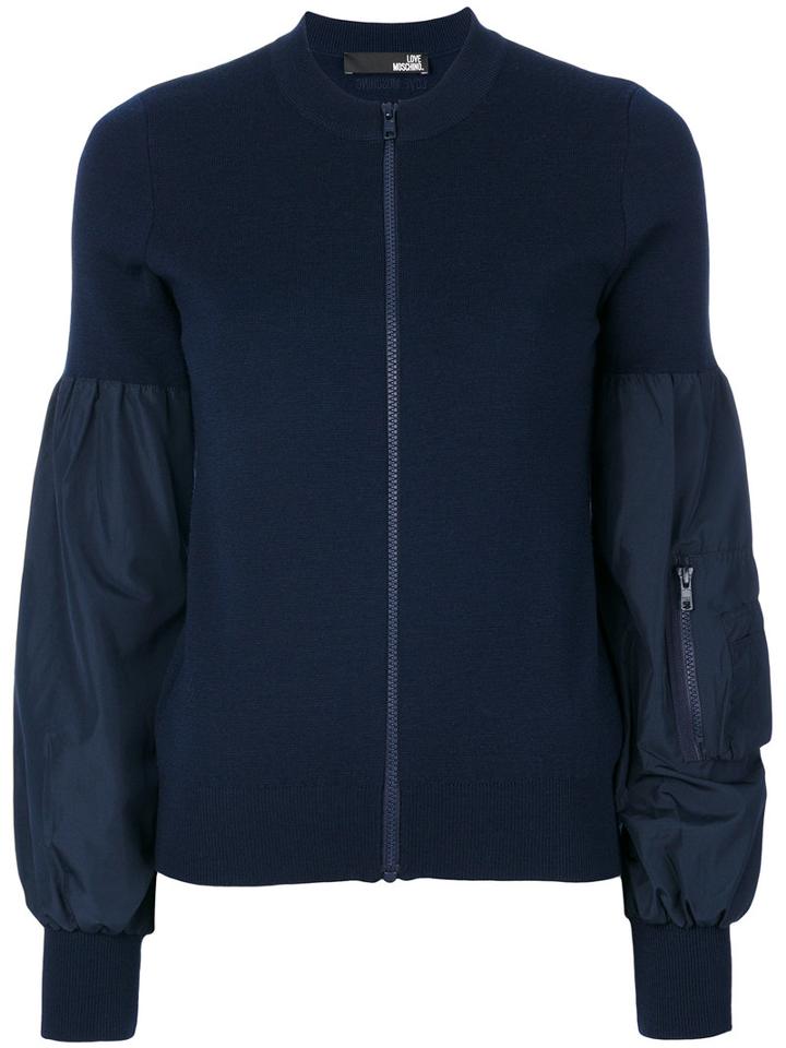 Love Moschino - Puff Sleeve Cardigan - Women - Polyester/virgin Wool - 44, Blue, Polyester/virgin Wool