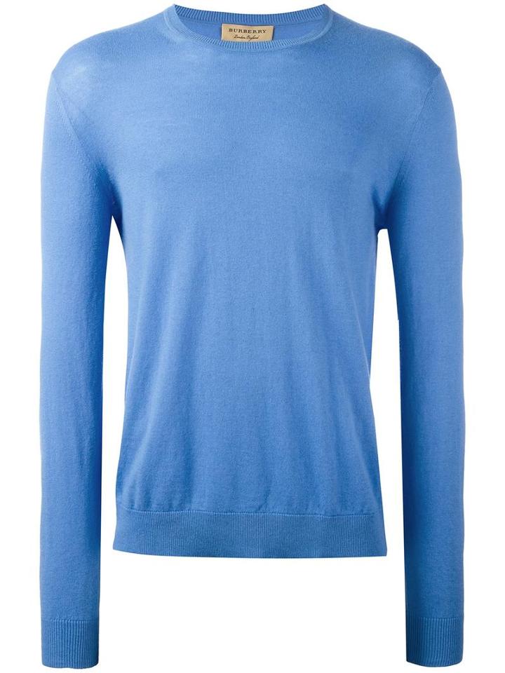 Burberry Elbow Patch Jumper, Men's, Size: Medium, Blue, Cotton/cashmere