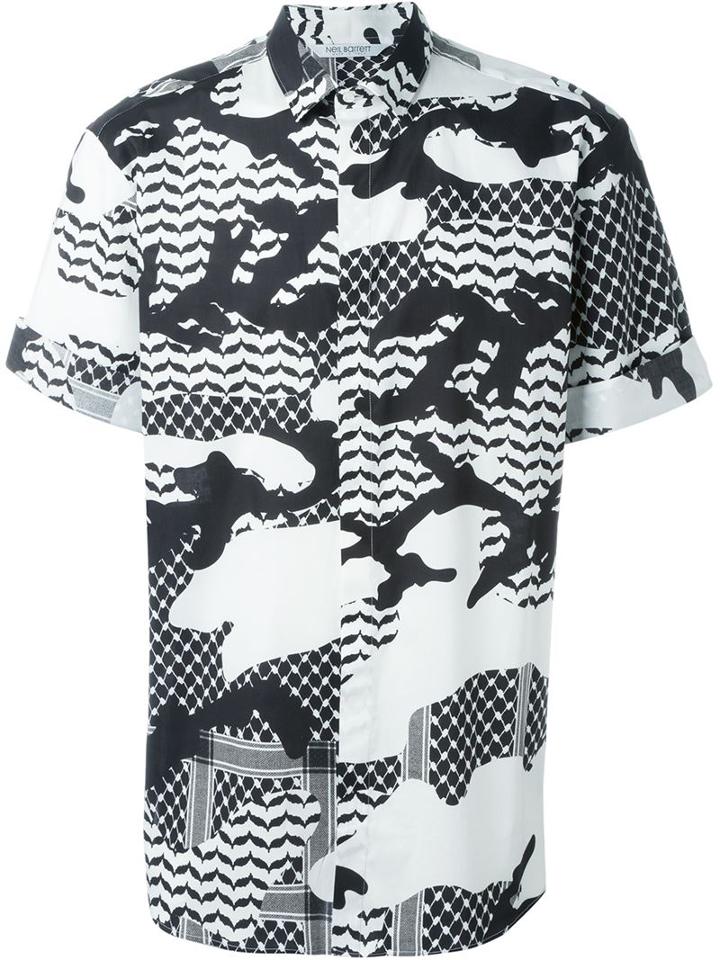 Neil Barrett Camouflage Print Shirt, Men's, Size: 40, Black, Cotton/spandex/elastane