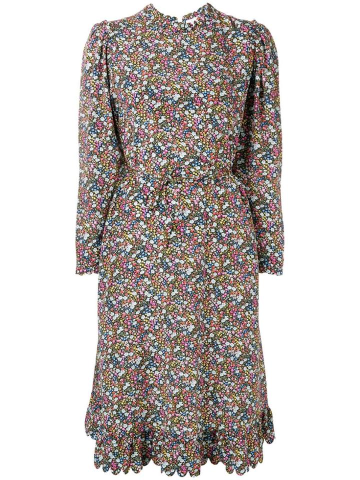 Horror Vacui Floral Print Midi Dress - Black