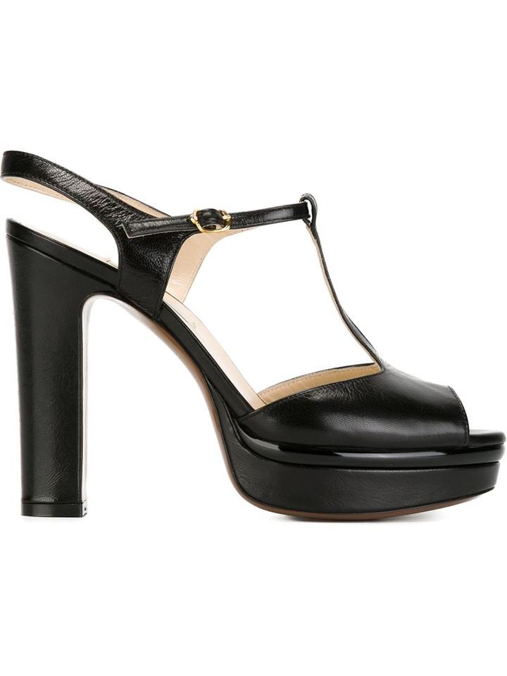 L Autre Chose Platform T-bar Sandals, Women's, Size: 39, Black, Calf Leather/leather