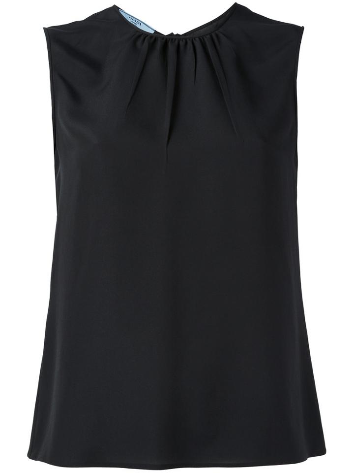 Prada Pleated Trim Top, Women's, Size: 40, Black, Polyester