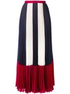 Red Valentino - Stripe Panel Pleated Skirt - Women - Polyester - 42, Blue, Polyester