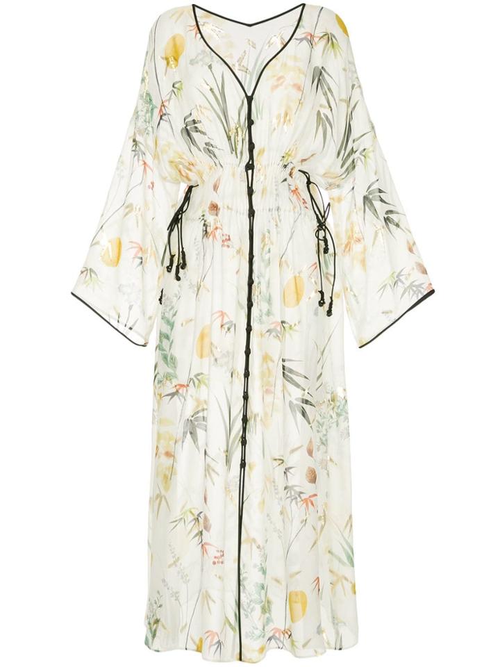Mame Floral Print Plunge Neck Dress - White