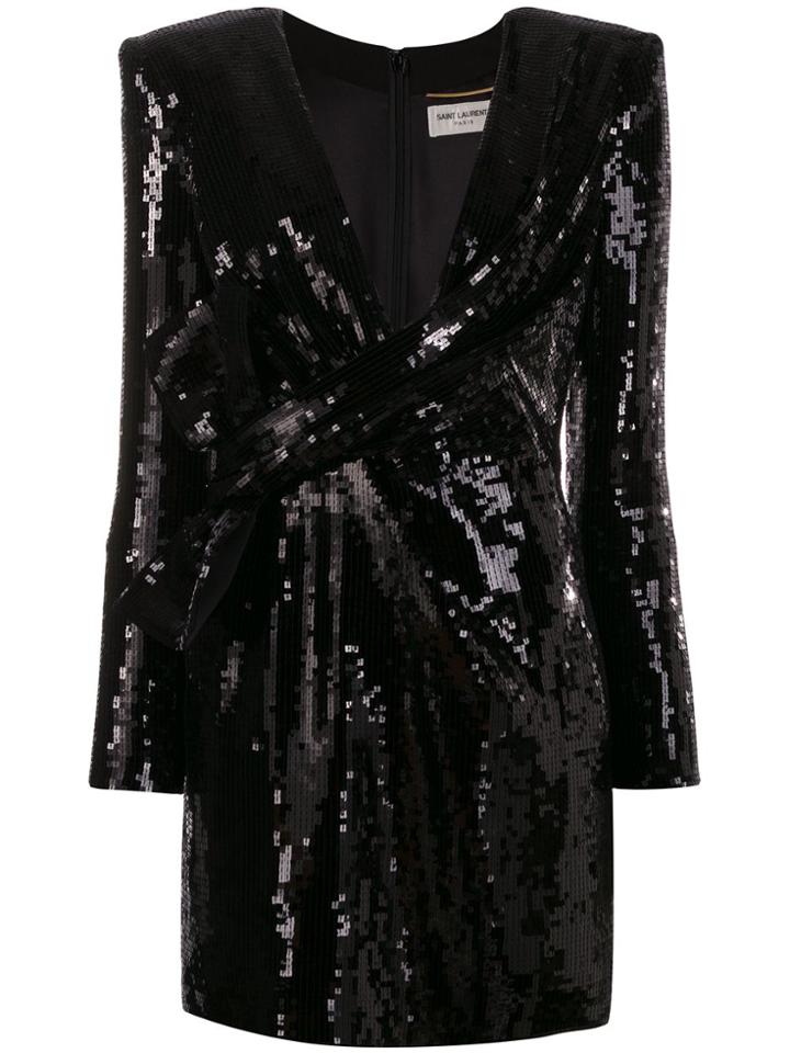 Saint Laurent Sequin Blazer Dress - Black