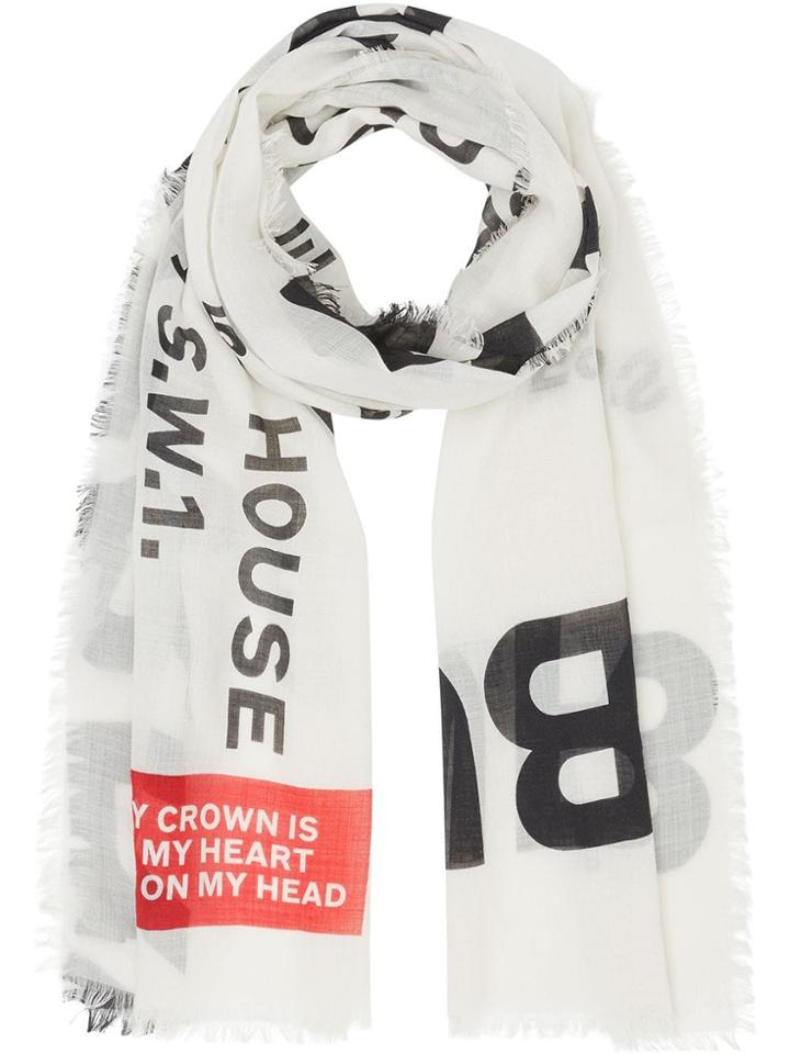 Burberry Horseferry Print Lightweight Wool Silk Scarf - White
