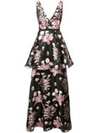 Marchesa Notte Embellished Floral Sleeveless Gown - Black