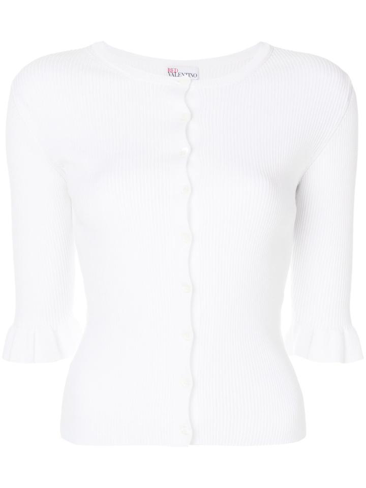 Red Valentino Knit Frill Sleeve Cardigan - White