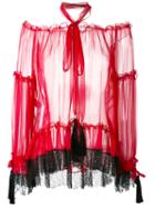 Alberta Ferretti - Lace Detail Sheer Blouse - Women - Silk - 38, Red, Silk